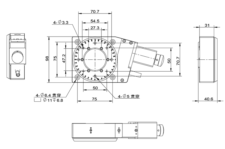 精密型電動旋轉(zhuǎn)臺 360°中空轉(zhuǎn)臺  光學(xué)實驗位移臺  PT-GD95A120